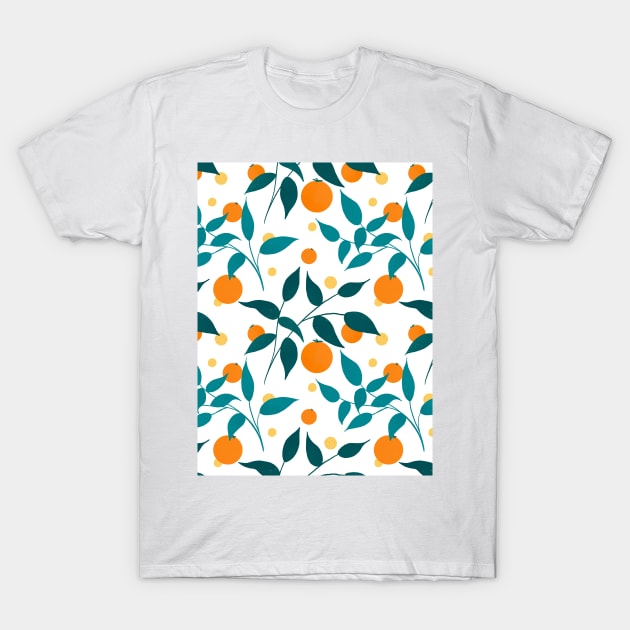 Teal leaves and oranges pattern T-Shirt by Home Cyn Home 